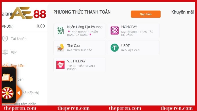 Hướng dẫn nạp tiền AE88 cực chi tiết, đảm bảo an toàn 4 Tổng hợp 6 kênh nạp tiền AE88
